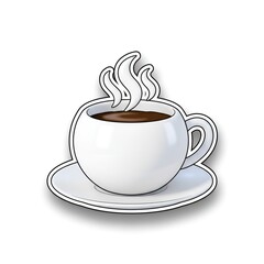 Obraz premium 3D Cartoon Coffee Cup Sticker Isolated on White Background – Cute Hot Drink Illustration with Steam