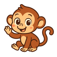 Obraz premium Adorable Cartoon Baby Monkey Illustration Waving Hello with a Big Smile and Rosy Cheeks - Cute, Friendly, Playful Primate Graphic for Kids' Content, Animal Themes, and Digital Art Projects. Perfect fo