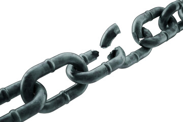 Obraz premium Broken chain symbolizing freedom, overcoming obstacles, breaking barriers, and achieving success against adversity, powerful concept.