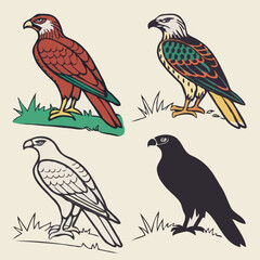 Fototapeta premium A cute cartoon vector illustration of a set of black birds, including a crow and owl, with detailed feathers and wings