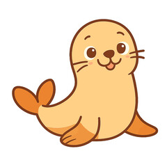 Fototapeta premium Adorable cartoon seal character with big happy eyes and a tiny tongue sticking out, glowing warmly against a dark brown background, perfect for children's designs, stickers, and cheerful aquatic ocean