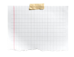 Blank graph paper sheet, torn edges, taped