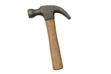 Metal claw hammer with wooden handle isolated on transparent background, ideal for construction and diy projects