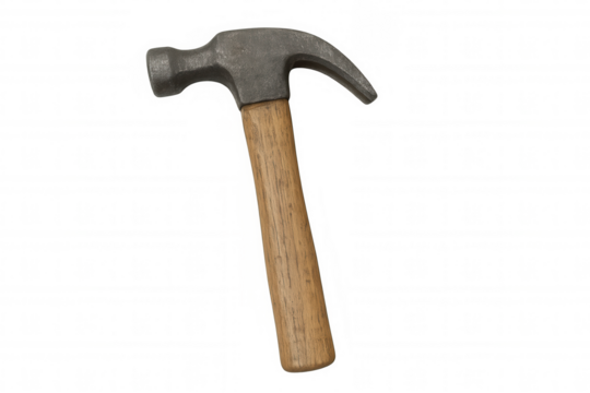 Metal claw hammer with wooden handle isolated on transparent background, ideal for construction and diy projects - Powered by Adobe