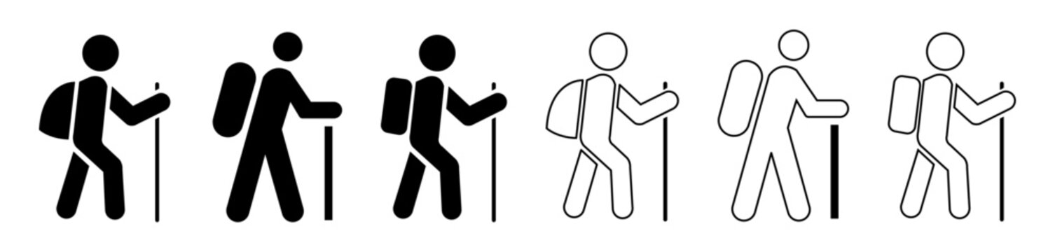 person hiker backpack vector icon.