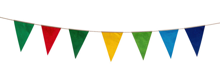 Colorful Triangle Banners: A vibrant string of colorful triangular flags. Perfect for event decorations, adding a festive touch to any occasion. 