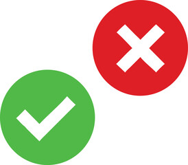 green check mark and red cross mark icons inside circles flat simple design