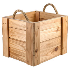Wooden Box with Rope Handles: A close-up shot showcases a beautifully crafted wooden box, featuring sturdy construction and rope handles, perfect for storage or decorative purposes.
