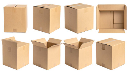 Cardboard boxes in various open and closed states