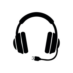 Fototapeta premium A simple black silhouette of USB wired headphones.