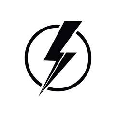 Simple black lightning bolt graphic enclosed in a circle.
