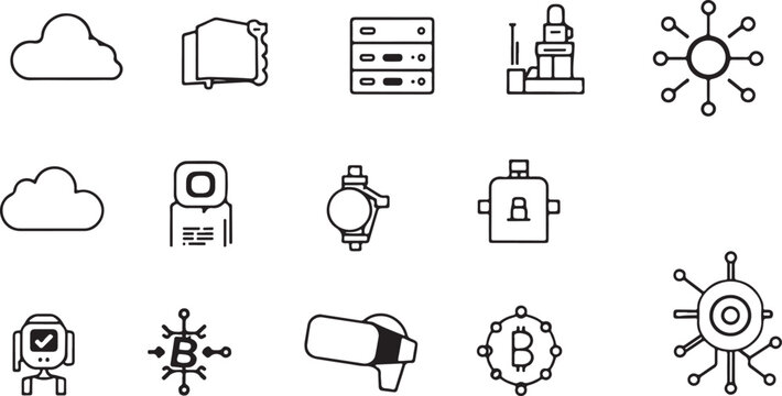 Flat Vector Icon Set of Technology and AI Concepts