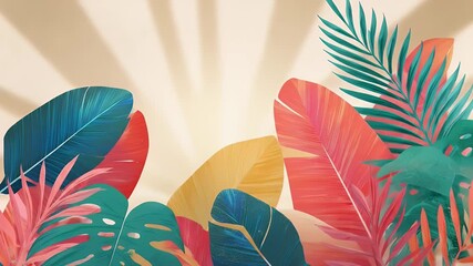 Vibrant tropical leaves against a light beige background - Powered by Adobe