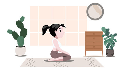 Yoga Meditation Pose Illustration in Cozy Home Interior