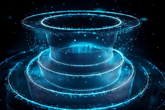 A top-down hologram of tiered digital barriers symbolizing encrypted infrastructure 