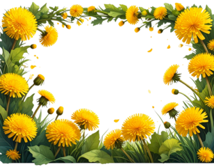 Firefly_Spring border with yellow dandelions, transparent background, PNG element, PNG frame