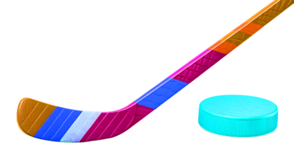 Colorful Stick & Puck Sports Illustration