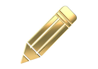 Golden pencil icon represents creativity writing and education symbolizing ideas innovation and artistic expression for a bright future isolated on transparent background