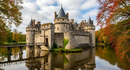 Fototapeta premium Picturesque Chateau de Sully Medieval Castle in Autumn.
