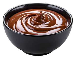 Chocolate sauce in a bowl isolated on transparent background