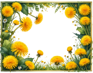 Firefly_Spring border with yellow dandelions, transparent background, PNG element, PNG frame