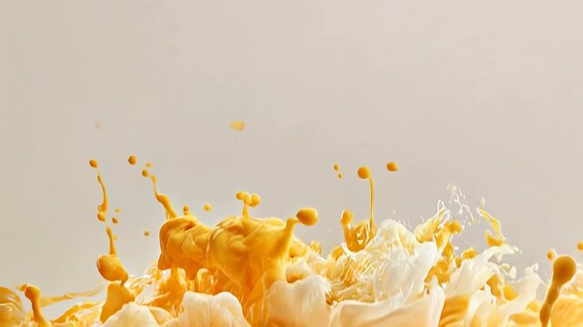 Abstract orange and white paint clouds mixing in water, artistic slow motion footage ideal for vibrant backgrounds and digital art projects.