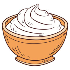 Vector illustration of delicious chocolate ice cream in a bowl with a stack of pancakes