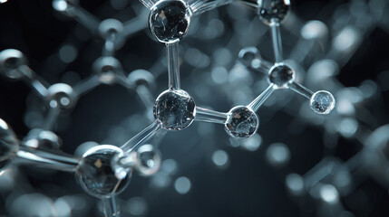 Closeup of a molecular model atoms connected by bonds science research
