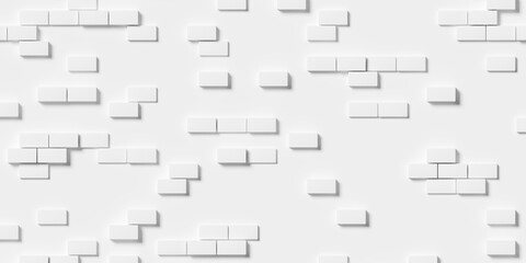 Large white boxes or bricks geometry brickwall background wallpaper banner, with random height randomly scattered, flat lay top view from above