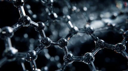A microscopic view of a molecular structure atoms connected by bonds in a complex network