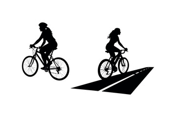 Fototapeta premium two cyclists riding bicycles on road with shadow silhouette