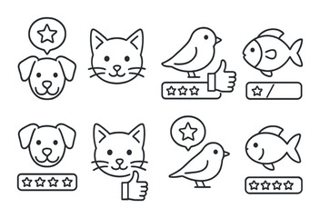 Minimalist animal icons with rating and feedback elements on dark background