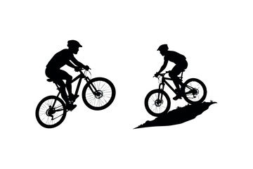 Naklejka premium two cyclists riding bicycles side by side silhouette