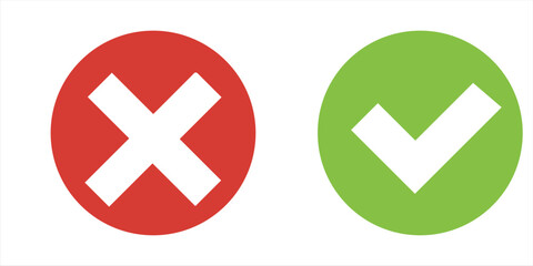 Obraz premium Hand drawn of Green check mark and Red cross isolated. Right and wrong icon. Vector illustration.