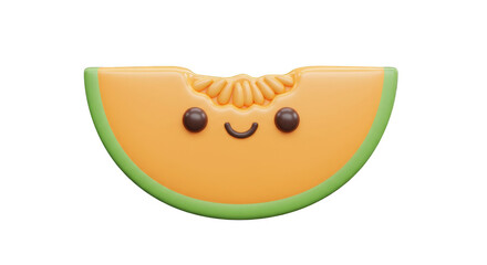 Cartoon Style Smiling Cantaloupe Slice with Seeds on Transparent Background Render