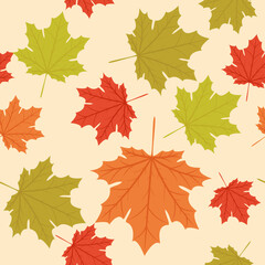 Fototapeta premium Seamless pattern with autumn maple leaves. Perfect for wallpaper, gift paper, textiles, greeting cards. 