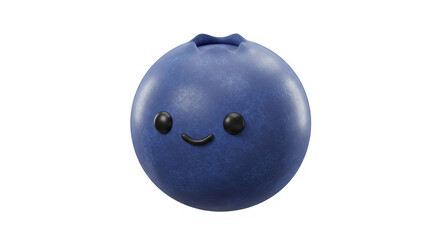 Illustrated Happy Blueberry Character with Shiny Texture on Transparent Backdrop