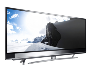 Flat-screen TV displaying a winter landscape