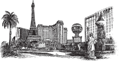 Las Vegas strip illustration on a white background. This vector illustration can be used in any size you like for advertising, logos, and other work.