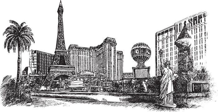 Las Vegas strip illustration on a white background. This vector illustration can be used in any size you like for advertising, logos, and other work.