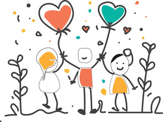 Three children holding two balloon