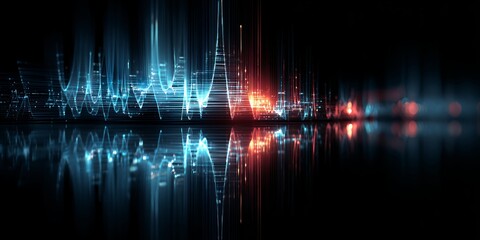abstract digital sound wave visualization audio spectrum technology blue red reflection