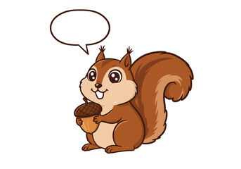 Cartoon Squirrel Holding Acorn with Speech Bubble Illustration.