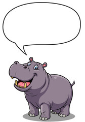 Cartoon Hippopotamus with Speech Bubble Smiling and Looking Upward.