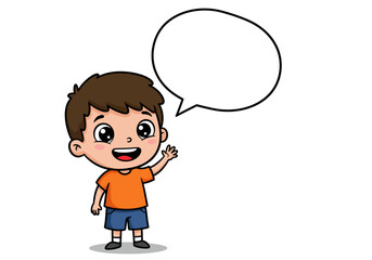 Cartoon Boy Waving with Speech Bubble Orange Shirt Blue Shorts 1.