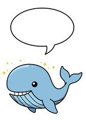 Cartoon Blue Whale with Speech Bubble and Sparkling Stars Illustration.
