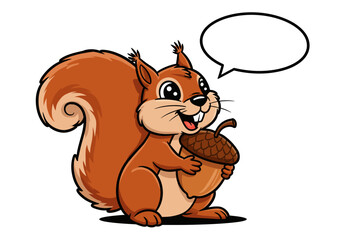Cartoon Squirrel Holding Acorn with Speech Bubble Isolated.