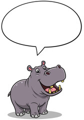 Cartoon Hippopotamus with Open Mouth and Speech Bubble Above.