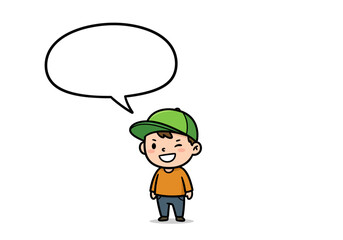 Cartoon Boy with Green Cap and Speech Bubble.