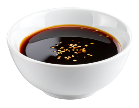 Teriyaki sauce in a bowl isolated on transparent background